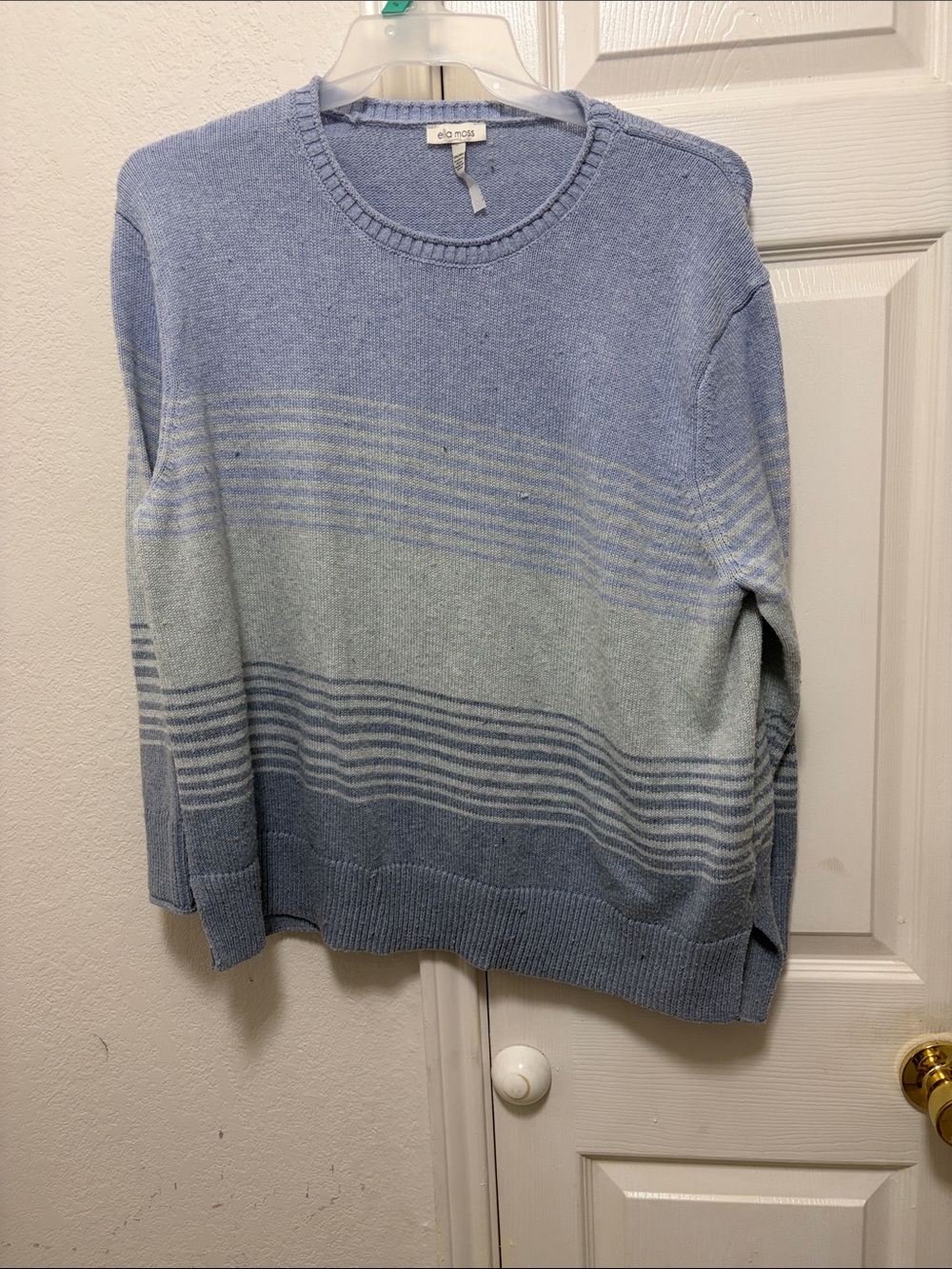 Ella Moss Light Blue and Mint Striped Crewneck Sweater